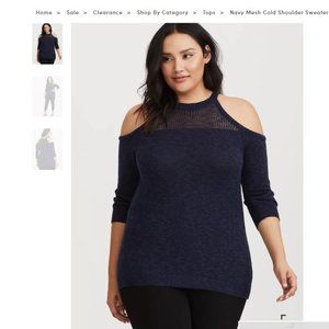 ISO 0 or 00 Navy Mesh Cold Shoulder Sweater
